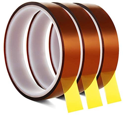 YTBUBOR 3 Roll 20m x 20mm High Temp Tapes Heat Resistant Tape Polyimide Film Self Adhesive Tawny Masking Tape for Electric Task, 3D Printers, Solder, Painting and Packing Fixing