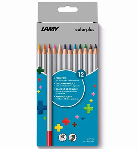 Lamy colorplus Faltschachtel mit 12 Farbstiften - leuchtende Farbmotive - aus massivem Lindenholz mit ergonomischer Dreieckform - Dicke Mine Ø 3,3 mm, Farbstift Ø 7,2 mm