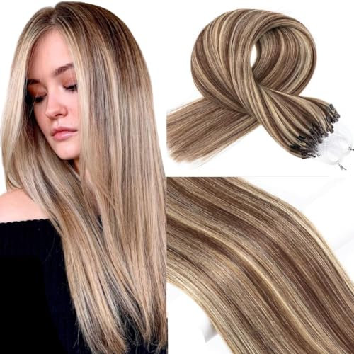 kun na Hair Micro Ring Hair 1g/s 50s/pack Straight Human Hair Extensions Easy Loop Brazilian Remy Hair Microbead Extensions 18 Color P#4/613