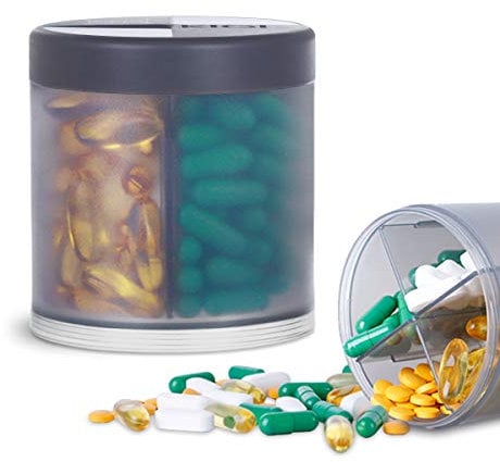 KIGI Tablettenbox Rund 7 Tage Morgens Mittags Abends, Pillendose 4 Fächer, für Reisen, Medikamentenbox Große Fächer Tabletten Organizer,aufbewahrung für Vitamin und Fischöl