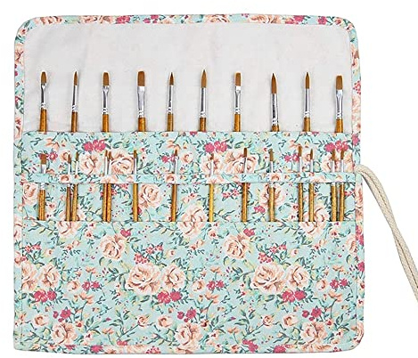 20 Fächer Aufrollbare Leinwand Pinseltasche – 15 Zoll | Blumen-Design Etui für Aquarell- & Ölpinsel, Zeichenstifte. Federpennal als Aufbewahrungstasche & Stifterolle. Ohne Pinsel