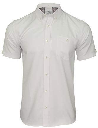 Xact Men's Oxford Short Sleeved Shirt, Button-Down Collar, Cotton Rich, Regular Fit (White) L