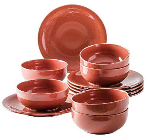 Kahla 1T0624A93020W Homestyle Siena - Vajilla de porcelana (12 piezas, para 6 personas), color rojo