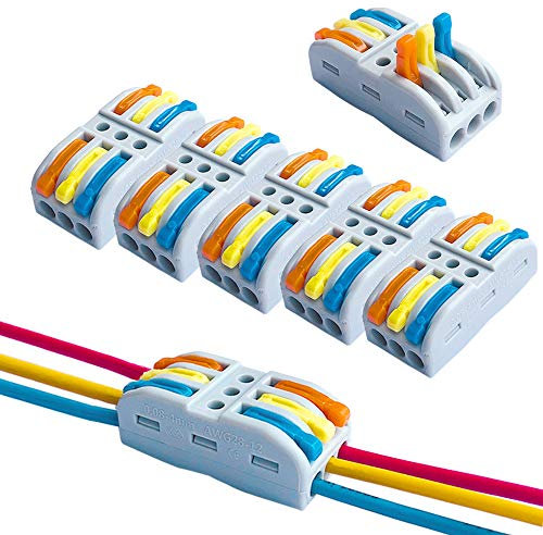 QitinDasen 12Pcs Premium SPL-3 Lever-Nut Wire Connectors, 3 Way 6 Port Conductor Compact Wire Connectors, Quick Splicing Connector Cable Clamp Terminal Block Spring Connector (Multicolor Lever)