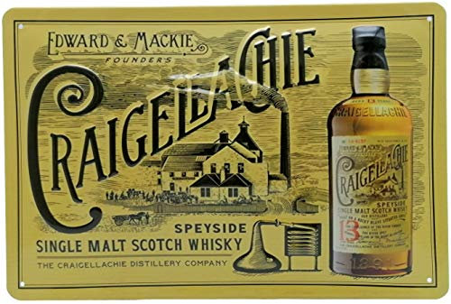 Retro Whisky Blechschild passend für CRAIGELLACHIE Single Malt Scotch Liebhaber und Genießer - geprägtes Blechschild für Schottland Fans, 30 x 20 cm