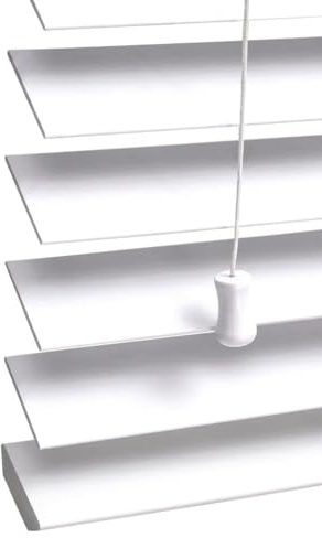 Home In Style 4U Faux Wood Window Venetian Blinds,White(W 150cm x L 150cm) | 50mm Horizontal Smooth Slats with String Blind, Easy Fit Child Safe cords Trimmable-Home Office Window Blinds