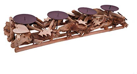 Spetebo Kerzenhalter aus Treibholz für 4 Kerzen - 50x12x8 cm - Kerzenteller mit Docht Weihnachts Tisch Dekoration