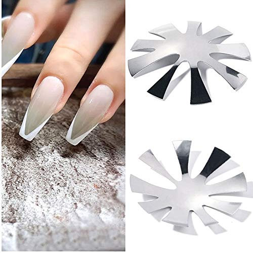 ISAKEN French Nails Edge Trimmer, Acryl Nagel Rand Trimmer, kantenschneider Metall Schablone Cutter für Acryl UV Polyacryl Gel Modellage, French Smile Line Maniküre Werkzeug Set, Silber