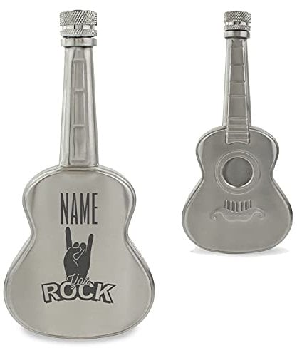 Personalised Engraved Silver 5oz Guitar Hip Flask with You Rock Design, Personalise with Any Name