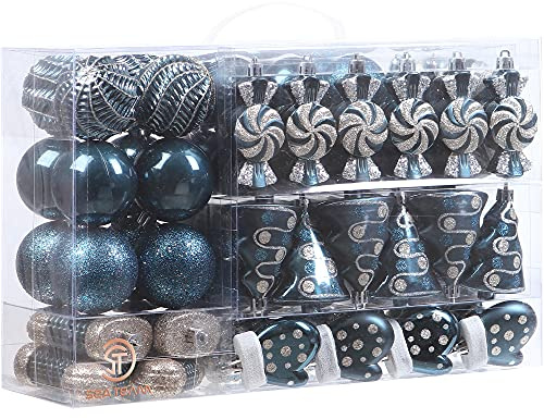 Sea Team 77er Pack Assorted bruchsichere Weihnachtskugeln Weihnachtsschmuck Set Dekorative Kugeln Anhänger mit wiederverwendbarem Geschenkpaket für den Weihnachtsbaum