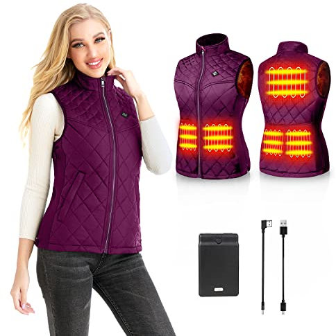 Kintiwe Gilet Chauffant Femme, Veste Chauffante avec Batterie, Électrique Gilet Chauffé avec 5 Zones de Chauffage,3 Niveaux de Température pour Ski en Plein air Randonnée Camping
