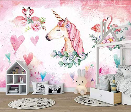 Tapete 3D Wandbild Rosa Einhorn Infant Fototapete 3D Effekt Vliestapete Wohnzimmer Schlafzimmer Wanddeko 350cmX250cm
