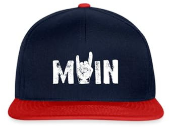 Spreadshirt Moin Rock n Roll Gruß Aus Dem Norden Musik Rocker Snapback Cap, One Size, Navy/Rot