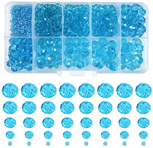TOAOB 1000pcs Perles en Verre à Facettes de Cristal Bleu Rondes 2mm 4mm 6mm 8mm 10mm en Vrac Crystal Beads pour Fabrication de Bijoux DIY Bracelets Colliers Artisanat
