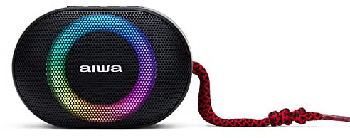 Aiwa BST-330RD Kompakt-Bluetooth-Lautsprecher, langlebig, leistungsstark, mit Hyperbass-Technologie, 10 W Leistung, RGB-Beleuchtung, Kartenleser, Wasserdicht Farbe: Schwarz und Rot