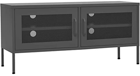 vidaXL TV Schrank mit 2 Gittertüren Lowboard TV Möbel Tisch Board Sideboard Fernsehtisch Fernsehschrank HiFi-Schrank Anthrazit 105x35x50cm Stahl