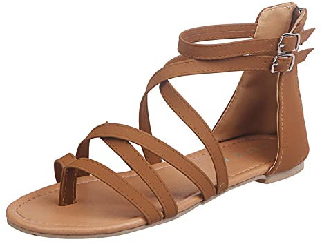 Dasongff Sandales Talon Femme Été Arrière Fermé Sandales Plates Femme Été Enfiler Bande Croisée Orteil Séparateur Romaines Flip Flops Semi Trailer Sandales à Lanières Slip-on Nu-Pieds Confort