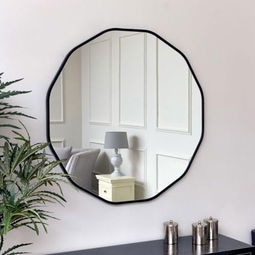 Melody Maison Large Round Black Scalloped Wall Mirror 90cm x 90cm