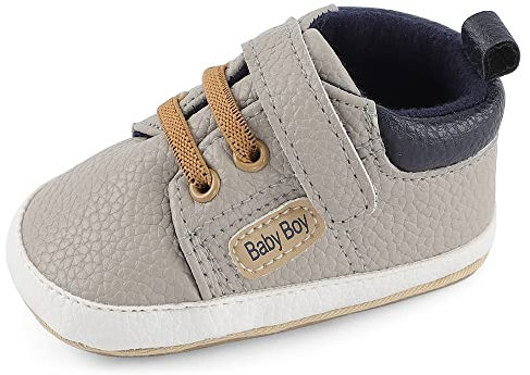 MASOCIO Babyschuhe Junge Baby Schuhe Lauflernschuhe Jungen 0 Krabbelschuhe Sneaker Größe 18 Grau 3-6 Monate