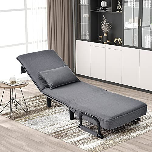 Moimhear Umwandelbarer Schlafsofa-Schlafsessel, verstellbare Rückenlehne mit 6 Positionen, klappbarer Sessel mit Kissen, gepolsterter Sitz, Freizeit-Chaiselounge-Couch für Zuhause, Büro (Grau)