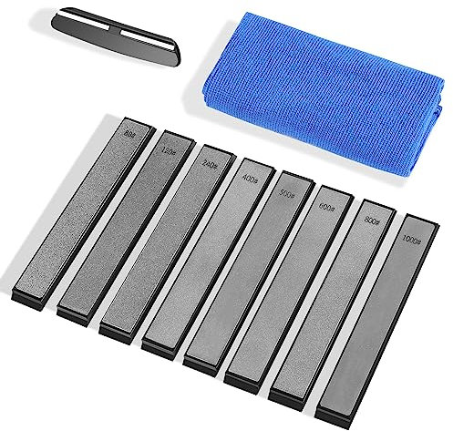 OUHZNUX Set di 8 Pietre Diamantate Per l'affilatura, Disponibili Con Affilacoltelli, Grossolane/Estreme, Affilacoltelli Diamantati Pietra Per Affilare la Superficie di Affilatura