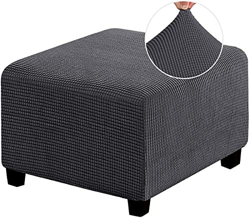 Uavchy Housses de Pouf Carré, Housse de Repose-Pieds Anti-dérapante Respirante à Fond élastique (Gris foncé)