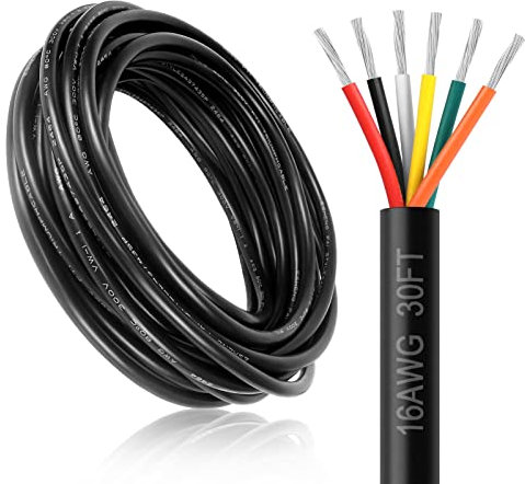 DEKIEVALE 16 Gauge 6 Conductor Electrical Wire, 30FT 16AWG Black PVC Stranded Tinned Copper 6 Wire Cable, 16/6 Cord Extension Cable