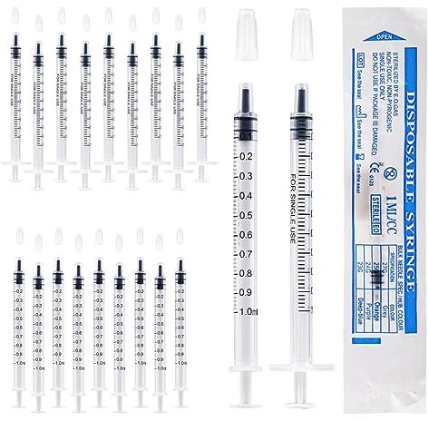 1 ml Kolostrum Spritze Kunststoffspritzen mit Kappen, keine Nadel zum Nachfüllen und Messen von Flüssigkeiten, wissenschaftliche Labors, Pflanzenbewässerung, Tierfütterung, Kleberapplikator (20)