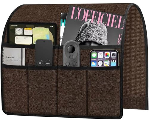 Ntomtuex Sessel-Caddy, Fernbedienungshalter für Couch, Liege, Armlehne, Taschen-Organizer für Couch, Sessel mit 6 Taschen für Zeitschriften, Brillen, iPad, Telefon, Kaffee