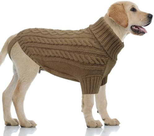 LiebeDD Hundepullover Grosse Hunde - Winter Warm Hundepulli mit Beinen Solide Klassisch Hunde Strick Pullover Hunde Pullis für Große Hunde Labrador Weimaraner, Dog Sweater (Khaki 2XL)