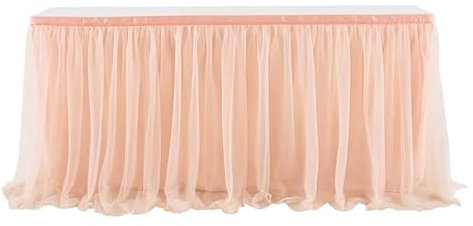 Jupe de Table, décoration douce, tissu d'anniversaire, accessoires de maison de mariage, couvertures en Tulle blanc rose violet, nappe rectangulaire ( Color : Rose gold , Size : 8FT 241X77CM )