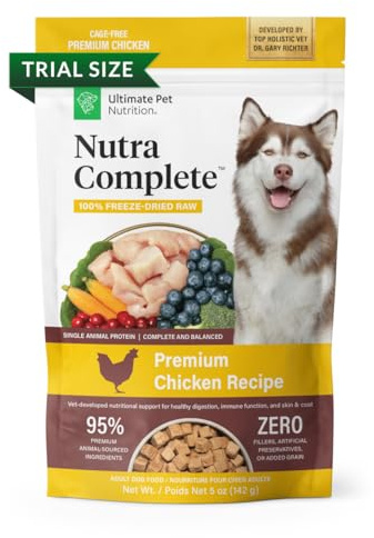 ULTIMATE PET NUTRITION Nutra Complete Freeze Dried Raw Dog Food, Veterinarian Formulated with Antioxidants, Prebiotics & Amino Acids (5 Ounce, Chicken)