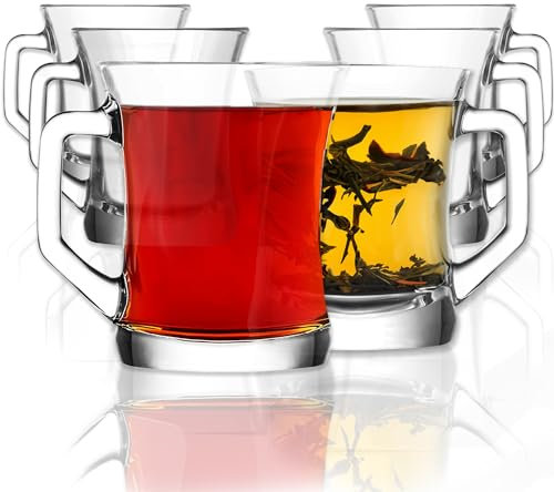 LAV Kaffeegläser mit Henkel 12PCs 220ml BLEI FREI Latte Macchiato Gläser Teegläser mit Henkel, Glühweinglas, Kaffee Gläser, Kaffeetassen Glas Glastassen für Heiße Getränke Cappucino Gläser