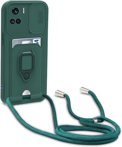 BGHHEU Coque avec Cordon pour Honor 90 Lite 5G,Collier pour Étui Colliers de cellulaire Réglable Corde Silicone Souple Case,Protection de la Caméra,Support,Porte Cartes - Vert