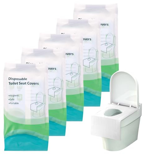 Ghope 50 Stück Toilettensitzbezug Einweg Toilette Auflage, Tragbar Toiletten Sitzbezug Einweg WC-Sitz Matte Toilettenschutz für Reisen Unterwegs öffentlichen Toiletten, Einzeln Verpackt