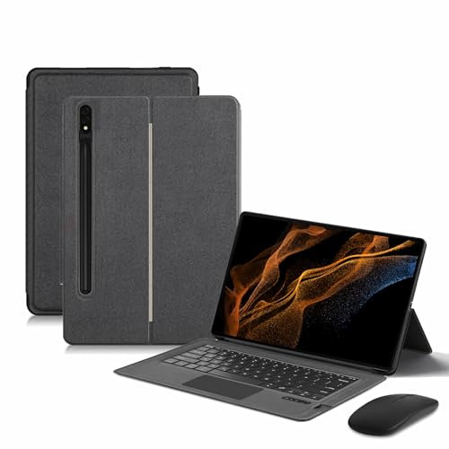 GUPENAA Funda con Teclado para Samsung Galaxy Tab S8 Ultra 14.6'' 2022 (SM-X900/X906), Contiene Ñ, 7 Colores Retroiluminados, Teclado Bluetooth Inalámbrico Magnético Desmontable con Ratón