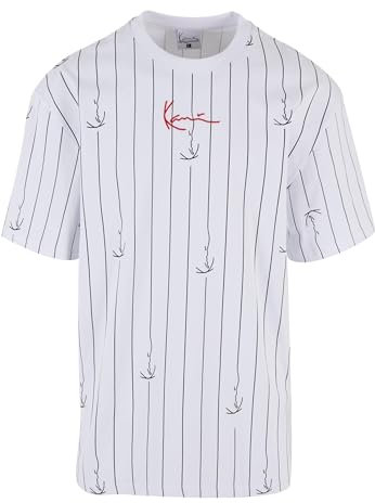 Karl Kani Herren KM242-004-4 Small Signature Logo Prinstripe Tee White/Black, L