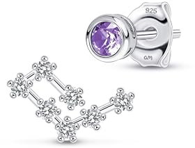 Amberta Sternzeichen Ohrringe Damen - Asymmetrische Ohrstecker in Sterling Silber 925 - Februar Amethyst
