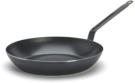 De Buyer - Poêle à frire en acier carbone bleu 2mm d'épaisseur - Diamètre 31,8 cm, surface de cuisson 23,2 cm - Passe au four - Sans PFAS, PFOA & PFOS - Fabriquée en France