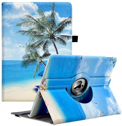 Étui pour iPad 9e/8e/7e génération (10,2) – Support rotatif à 360 degrés, avec fonction de mise en veille automatique pour Apple iPad 10,2 po 2021/2020/2019 (cocotiers de la côte)
