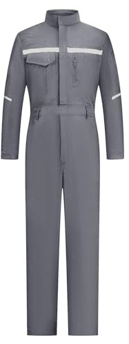 Oralidera Mens Workwear Coveralls Hi Viz Mechanics Boilersuit Multi Pockets Garage Overalls Home DIY Boiler Suit Work Coverall, Grey, M