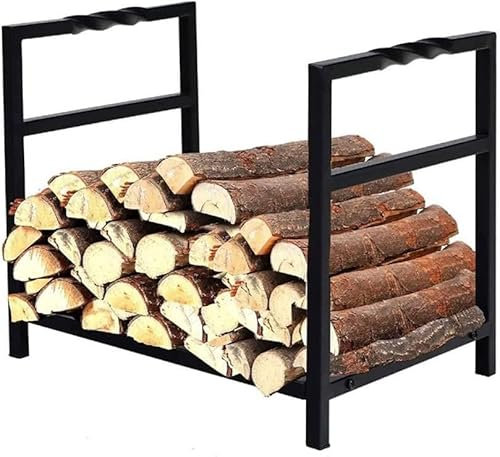 DIIDIIFF Kamin für draußen, Kaminholzregal, Kaminholzhalter, Kaminholzständer aus Metall, Holzhalter für Brennholz, für drinnen und draußen, Schmiedeeisen, Robustes Eisen, Schwarz, Holzscheitlager
