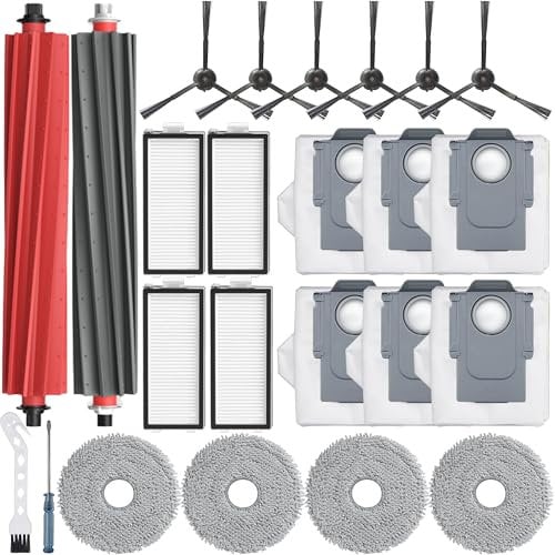 Bluearks Kit d'accessoires de 26 pièces, compatible avec Roborock Qrevo Master/Qrevo Slim Robot Aspirateur 2 brosses à rouleaux, 6 tampons serpillères, 4 filtres HEPA, 6 brosses latérales, 6 sacs