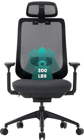 COLAMY XK01 Atlas Ergonomischer Netz-Bürostuhl, Chefsessel mit hoher Rückenlehne, Verstellbarer Kopfstütze und 4D-Armen, Schiebesitz, Kippsperre, Nylon-Basis, Schwarz