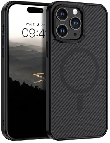 GUAGUA für iPhone 14 Pro Hülle [Kompatibel mit MagSafe] Magnetisch Handyhülle für iPhone 14 Pro Case Carbon Fiber Design Stoßfest Schutzhülle TPU und PC Hardcase Slim Magnet Cover (6,1'') Schwarz