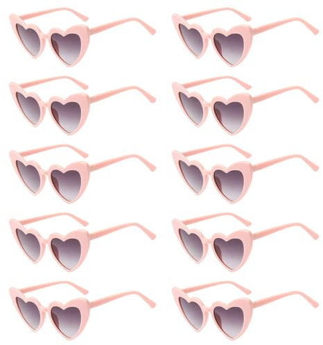 BPTZYLN 10 Pairs Pink Heart Sunglasses, Retro Style Women's Sunglasses with UV Protection