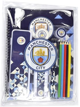 FOCO Manchester City FC Stationery Set with Notepad, Ruler, Pencils, Crest Badges