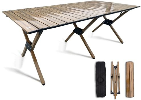 Folding Camping Table That Fold up, 4ft Portable Low Long Roll Picnic Foldable Tables, for 4-6 Person Garden Outdoor Bbq Backyard Party Patio Beach