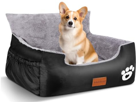 Trhillsbrad Hunde Autositz, 70x60x45cm, 2 Ansteckbare, Verstellbare Sicherheitsleinen, Auto-Hundebett für kleine Hunde, komplett Abnehmbarer und Waschbarer Autositz für Haustiere mit 2 Aufbewahrungs