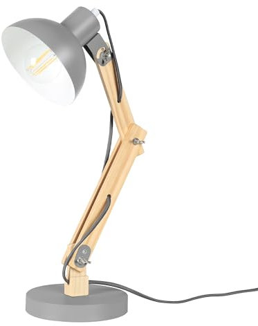 RLCLUTW Tischlampe aus Naturholz – Verstellbare Schreibtischlampe im Retro Design – LED geeignet, E27 Fassung – Nachttischlampe für Erwachsene – Vintage Holzlampe für Büro, Schlafzimmer, Wohnzimmer